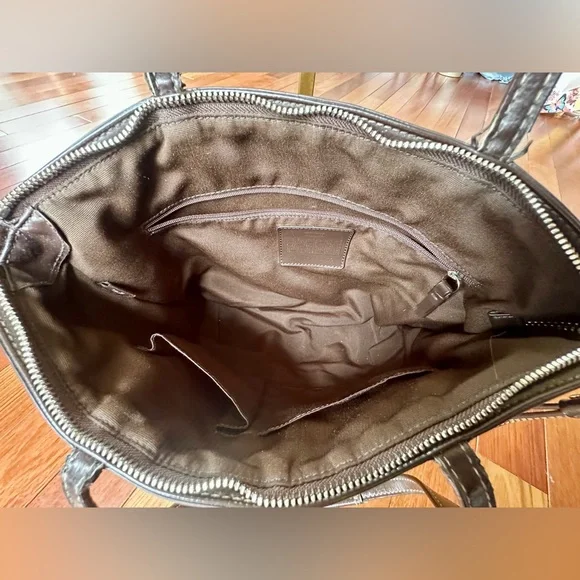 Coach Signature Monogram Khaki/Brown Stripe Tote/Shoulder Bag - Picture 10 of 11